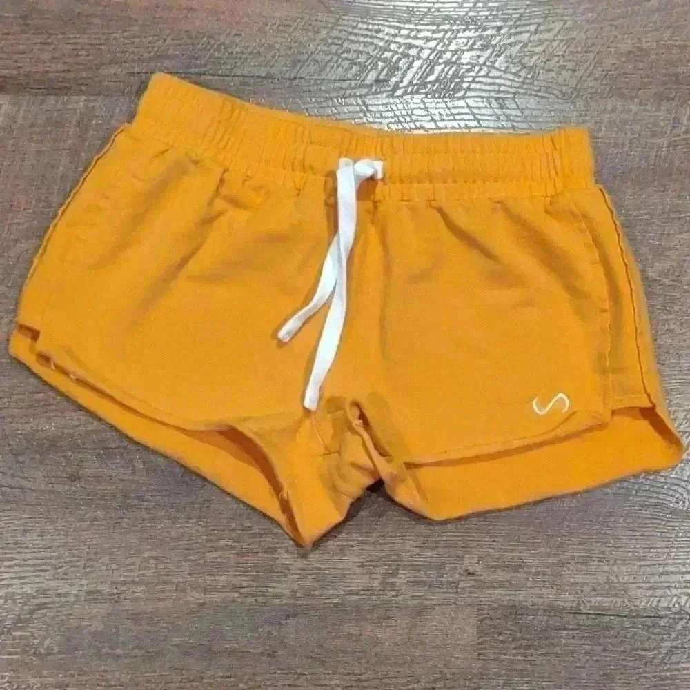 TLF women's‎ small pumpkin yellow drawstring gym shorts